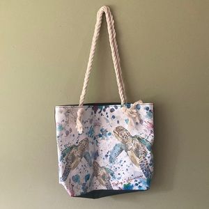 Turtle Print Tote Bag with Rope Handles
